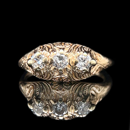 Art Deco .50ct. T.W. Diamond Antique Engagement - Fashion Ring Yellow Gold - J42563