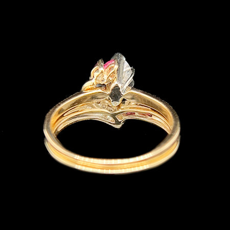 .55ct. Diamond Vintage Wedding Ring Set with Ruby & Diamond Band Wrap Yellow & White Gold - J42566