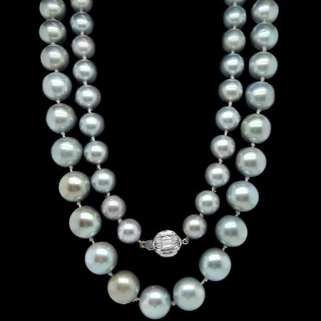 South Sea Silver Cultured Pearl Estate Necklace White Gold - J42568