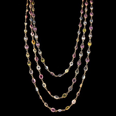 50.00ct. T.W. Multi-Colored Sapphire Estate Necklace 18K Rose Gold - J42569