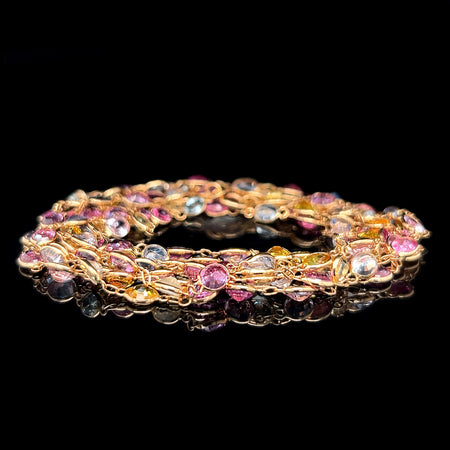 50.00ct. T.W. Multi-Colored Sapphire Estate Necklace 18K Rose Gold - J42569