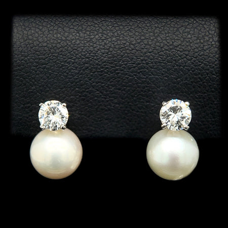 Akoya Pearl & 1.00ct. T.W. Diamond Estate Stud Earrings White Gold - J42571