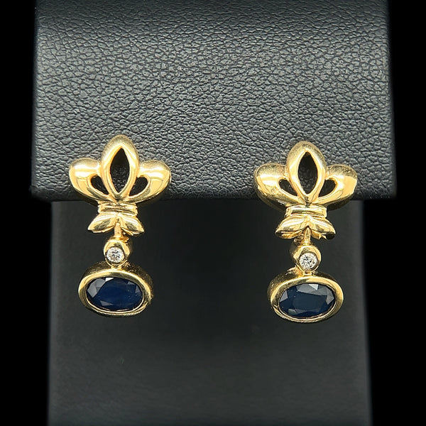 1.00ct. T.W. Sapphire & Diamond Vintage Earrings Yellow Gold - J42575