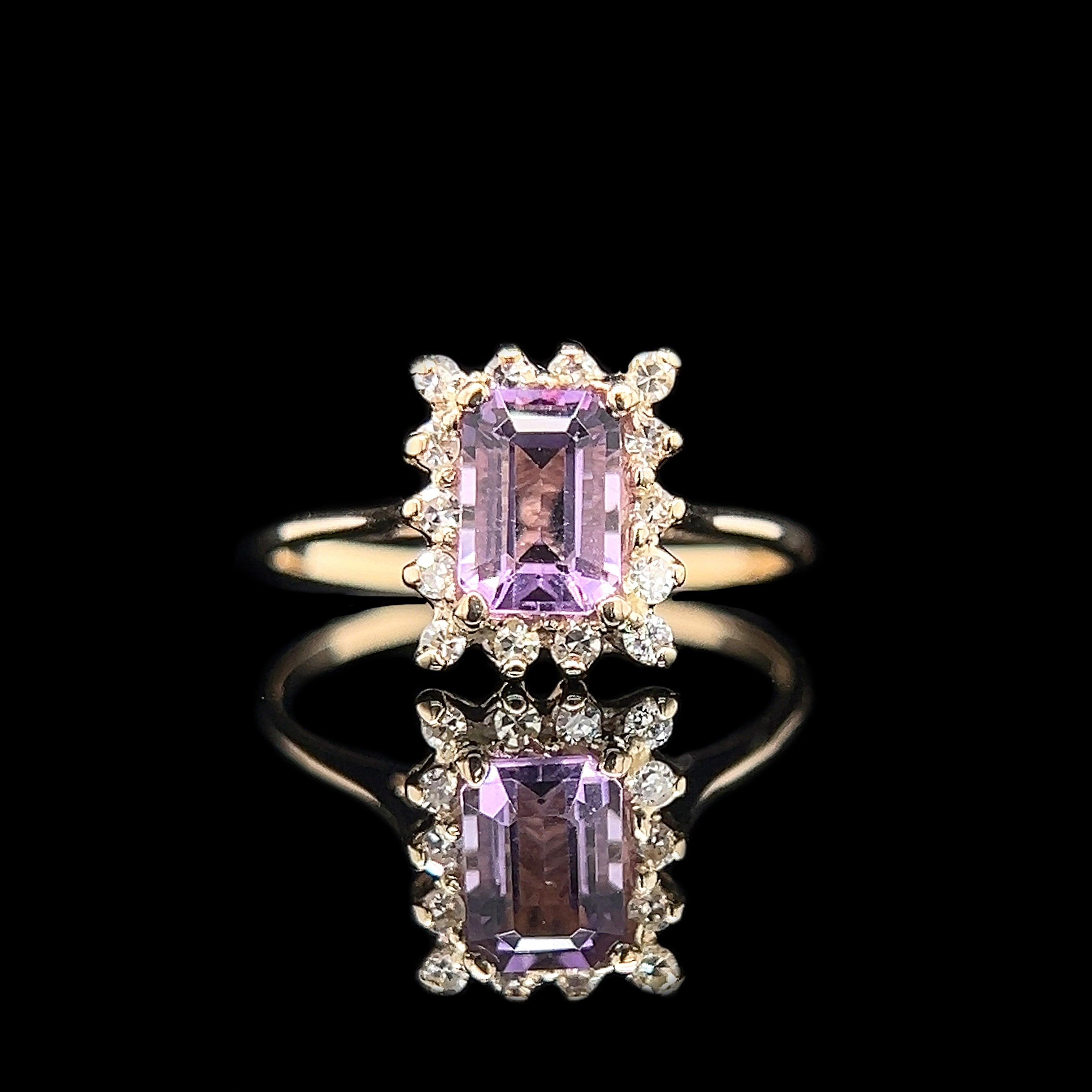 90ct. Amethyst Diamond Estate Wedding Fashion Ring Yellow Gold Gesner Estate Jewelry