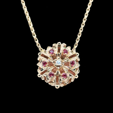 .18ct. T.W. Ruby & Diamond Vintage Necklace Yellow Gold - J42589