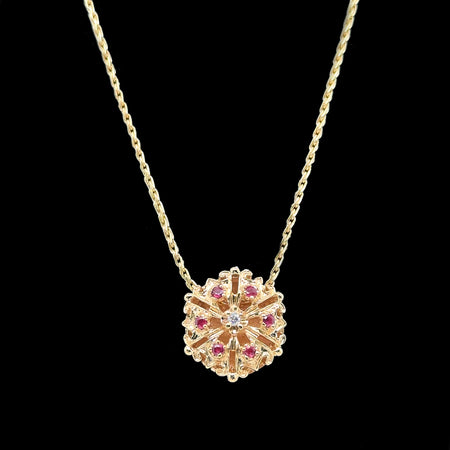 .18ct. T.W. Ruby & Diamond Vintage Necklace Yellow Gold - J42589