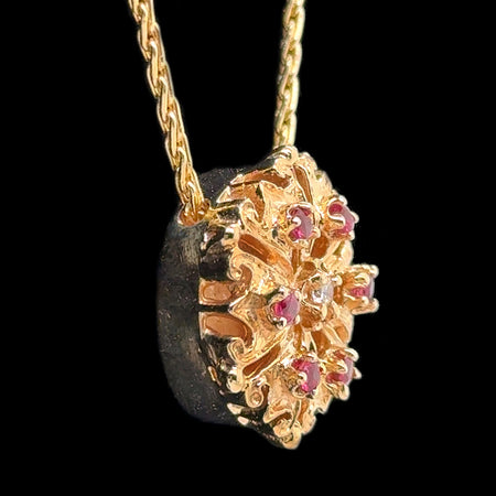 .18ct. T.W. Ruby & Diamond Vintage Necklace Yellow Gold - J42589