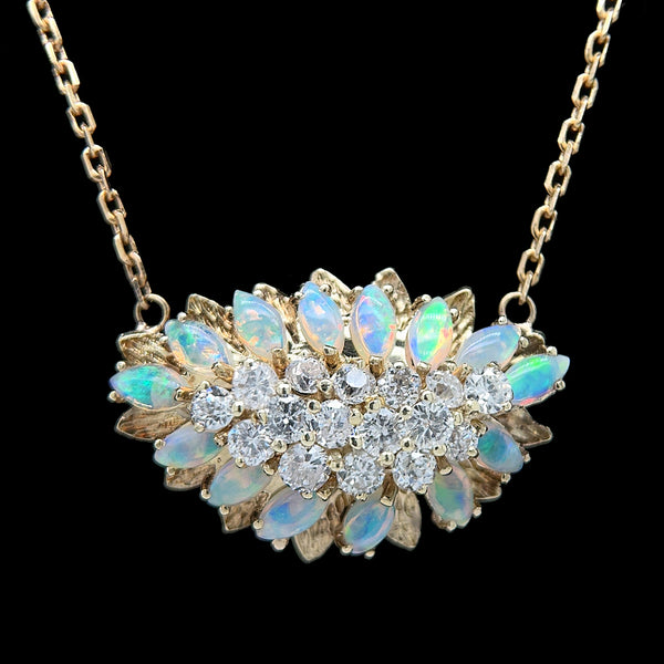 1.60ct. T.W. Diamond & 1.50ct. T.W. Opal Vintage Necklace Yellow Gold - J42590