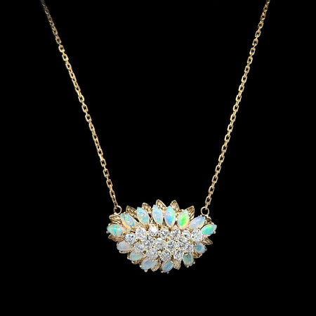 1.60ct. T.W. Diamond & 1.50ct. T.W. Opal Vintage Necklace Yellow Gold - J42590