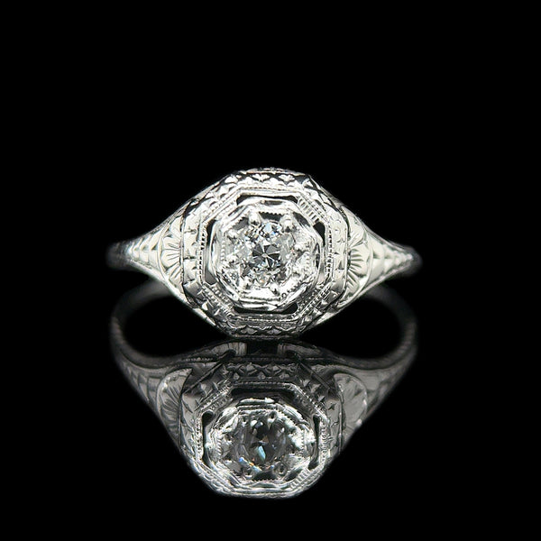 Edwardian .17ct. Diamond Antique Engagement - Fashion Ring 18K White Gold - J42605