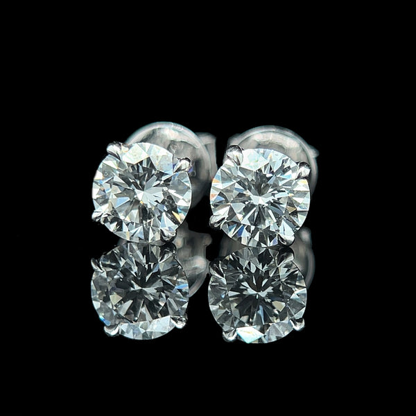 2.07ct. T.W. Diamond Estate Stud Earrings 18K White Gold GIA Cert - J42606