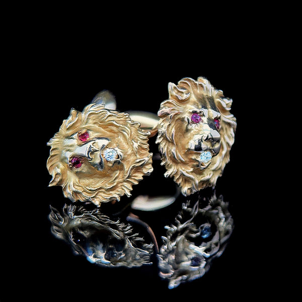 .04ct. T.W. Diamond & .06ct. T.W. Ruby Vintage Cufflinks Yellow Gold - J42613