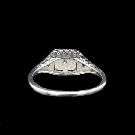 Art Deco .05ct. Diamond & Sapphire Antique Engagement - Fashion Ring 18K White Gold - J42616