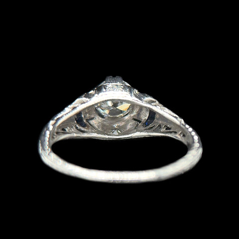 Art Deco .69ct. Diamond & .25ct. T.W. Sapphire Antique Engagement - Fashion Ring Platinum - J42623