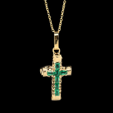 .50ct. T.W. Emerald Vintage Cross 18K Yellow Gold - J42655