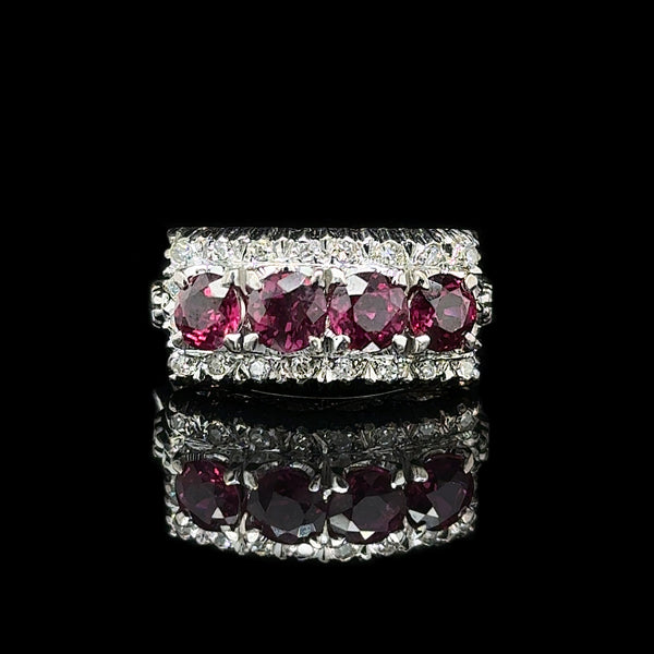 Art Deco 1.33ct. T.W. Ruby & Diamond Antique Wedding - Fashion Ring 18K White Gold - J42666