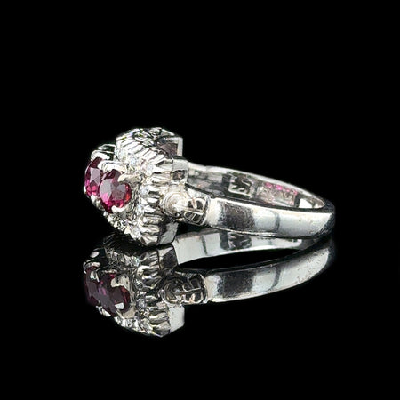 Art Deco 1.33ct. T.W. Ruby & Diamond Antique Wedding - Fashion Ring 18K White Gold - J42666