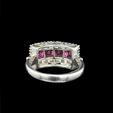 Art Deco 1.33ct. T.W. Ruby & Diamond Antique Wedding - Fashion Ring 18K White Gold - J42666