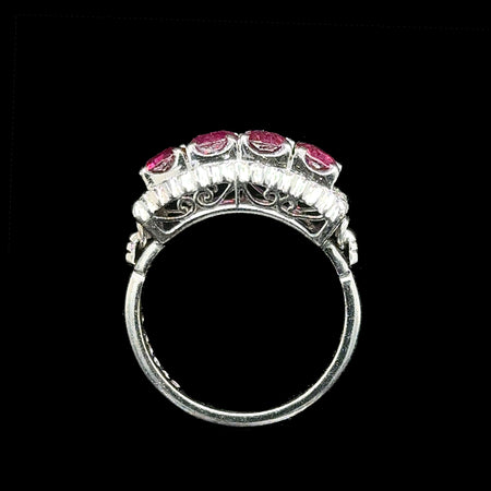 Art Deco 1.33ct. T.W. Ruby & Diamond Antique Wedding - Fashion Ring 18K White Gold - J42666