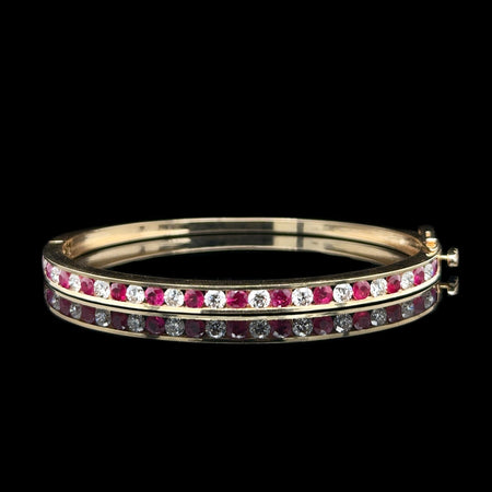 2.63ct. T.W. Ruby & 1.96ct. T.W. Diamond Estate Bangle Bracelet Yellow Gold - J42670C