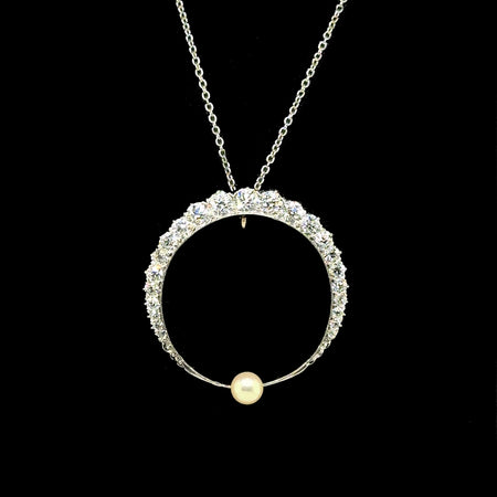 Edwardian 1.50ct. T.W. Diamond & Pearl Antique Necklace Platinum & Yellow Gold - J42674