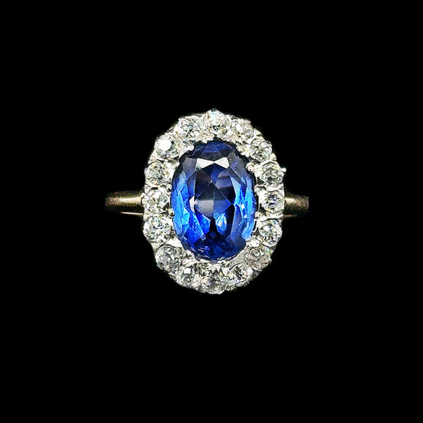 Edwardian 2.50ct. Sapphire & Diamond Antique Engagement - Fashion Ring Platinum & Yellow Gold - J42679