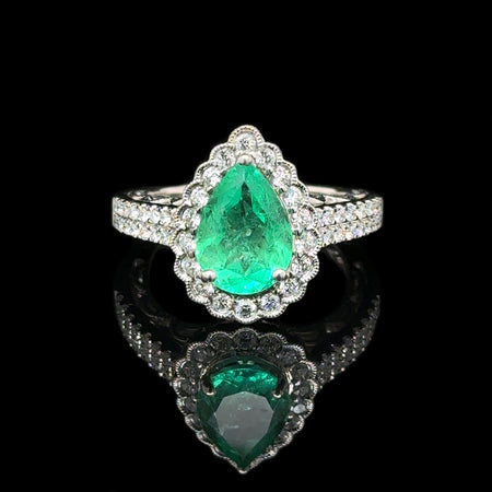 2.50ct. Emerald and Diamond Estate Engagement - Fashion Ring 18K White Gold - J42680