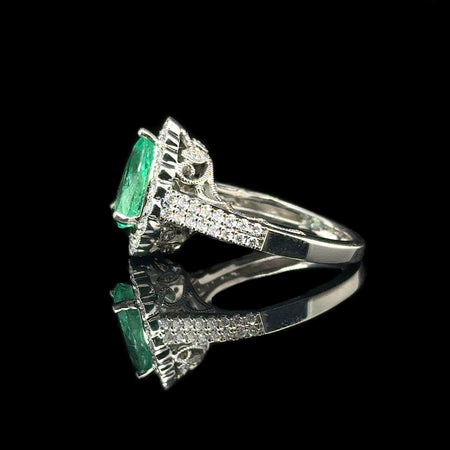 2.50ct. Emerald and Diamond Estate Engagement - Fashion Ring 18K White Gold - J42680