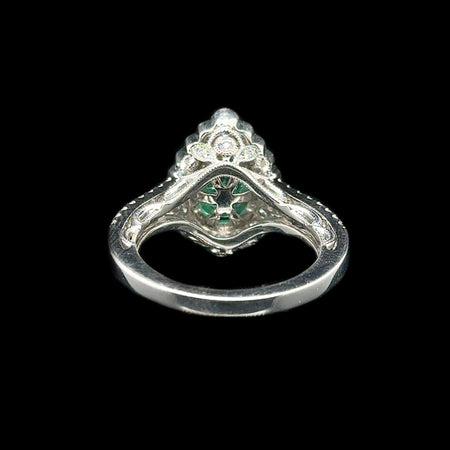 2.50ct. Emerald and Diamond Estate Engagement - Fashion Ring 18K White Gold - J42680