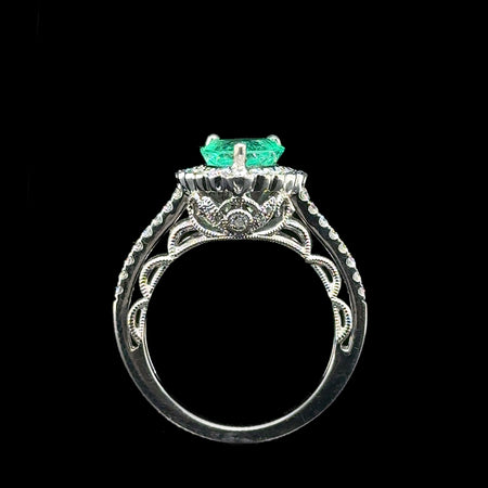 2.50ct. Emerald and Diamond Estate Engagement - Fashion Ring 18K White Gold - J42680