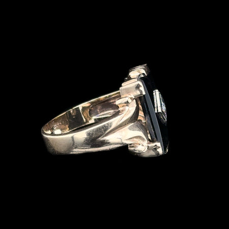 Onyx & Diamond Gents Vintage Fashion Ring Yellow & White Gold - J42691