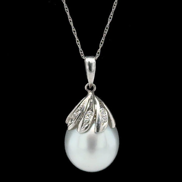 South Sea Pearl & Diamond Vintage Necklace Platinum - J42692