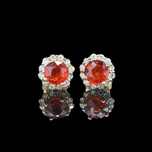 1.30ct. T.W. Garnet & .50ct. T.W. Diamond Estate Earrings Yellow Gold - J42695