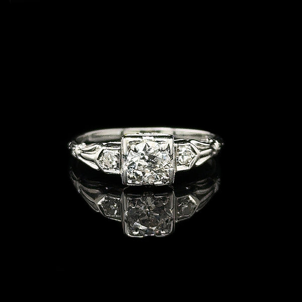 Art Deco .50ct. Diamond Antique Engagement - Fashion Ring 18K White Gold - J42696