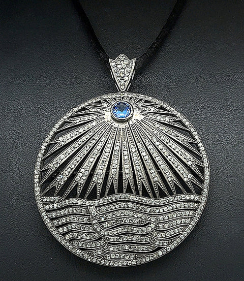 6.00ct. T.W. Diamond & Sapphire Estate Necklace Sterling Silver - J42700