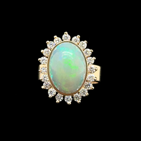 6.50ct. Opal & .62ct. T.W. Lab Diamonds Estate Fashion Ring Yellow Gold - J42703C