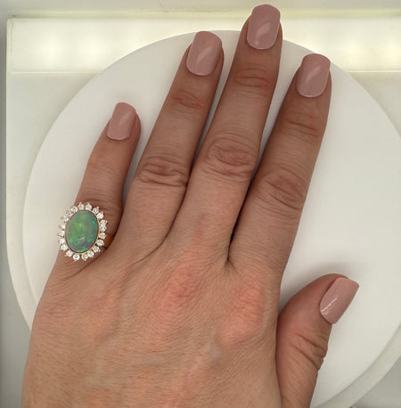 6.50ct. Opal & .62ct. T.W. Lab Diamonds Estate Fashion Ring Yellow Gold - J42703C