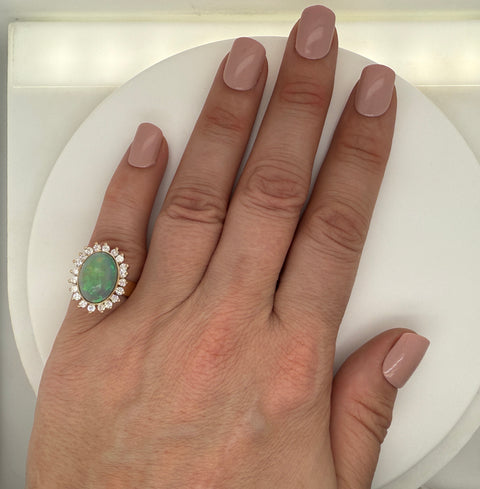 6.50ct. Opal & .62ct. T.W. Lab Diamonds Estate Fashion Ring Yellow Gold - J42703C