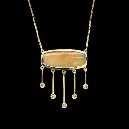 20.00ct. Opal & Diamond Estate Necklace Yellow Gold - J42704C