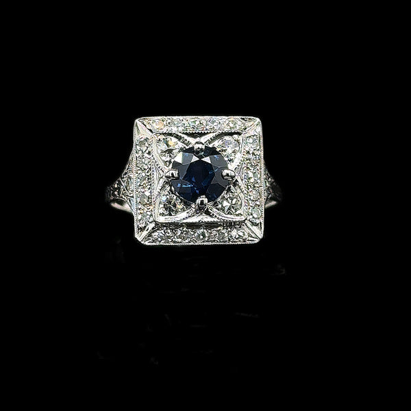 Art Deco .75ct. Sapphire & Diamond Antique Engagement - Fashion Ring Platinum - J42705