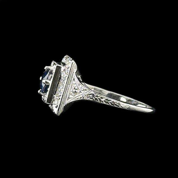 Art Deco .75ct. Sapphire & Diamond Antique Engagement - Fashion Ring Platinum - J42705