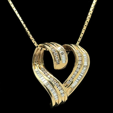 1.00ct. T.W. Diamond Heart Estate Necklace Yellow Gold - J42707