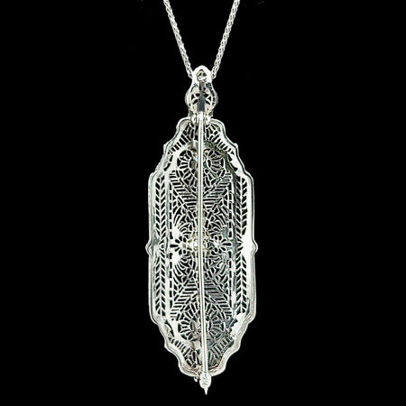 Art Deco .18ct. T.W. Diamond & .25ct. T.W. Sapphire Antique Necklace White Gold - J42714