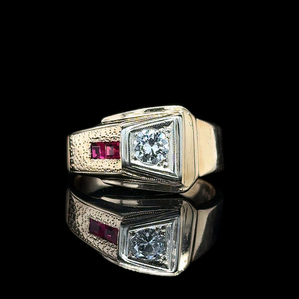 .40ct. Diamond & Ruby Gents Vintage Fashion Ring Yellow & White Gold - J42715