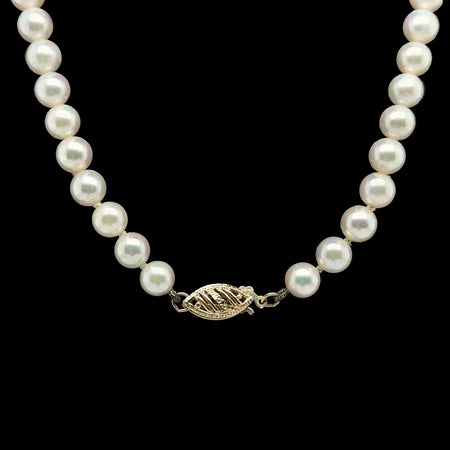 6.00mm Cultured Akoya Vintage Pearl Necklace Yellow Gold - J42716