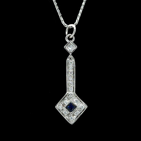 .20ct. Sapphire & .20ct. T.W. Diamond Estate Necklace White Gold - J42730