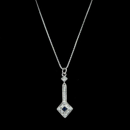 .20ct. Sapphire & .20ct. T.W. Diamond Estate Necklace White Gold - J42730