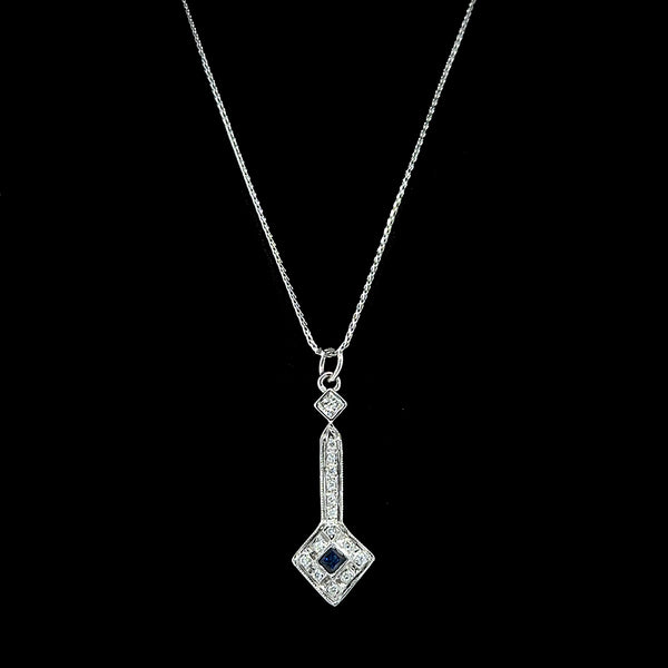 .20ct. Sapphire & .20ct. T.W. Diamond Estate Necklace White Gold - J42730