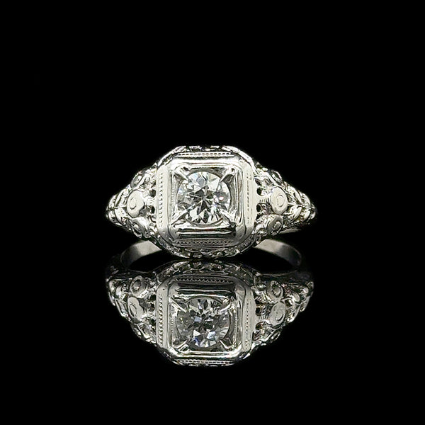 Art Deco .40ct. Diamond Antique Engagement - Fashion Ring 18K White Gold - J42740