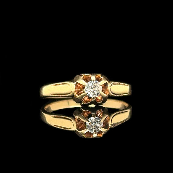 Victorian .13ct. Diamond Antique Engagement - Fashion Ring Yellow Gold - J42746